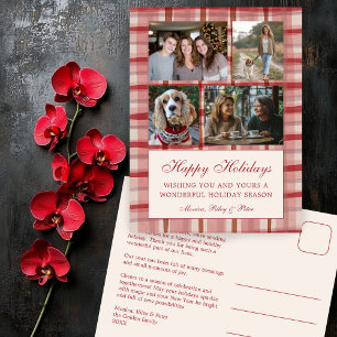 Cartão Postal De Festividades Vermelho de Colagem de Fotografias Personalizada n