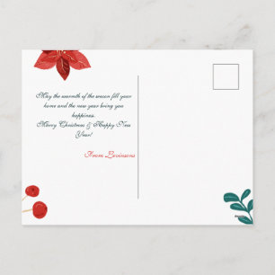Cartão Postal De Festividades Vermelho e Verde Clássico Floral Natal