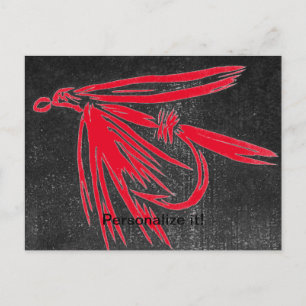 Cartão Postal De Festividades Vermelho em preto, mosca molhada, pesca com mosca,