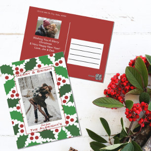 Cartão Postal De Festividades Vermelho Moderno & Verde Jolly Holly 2 Foto