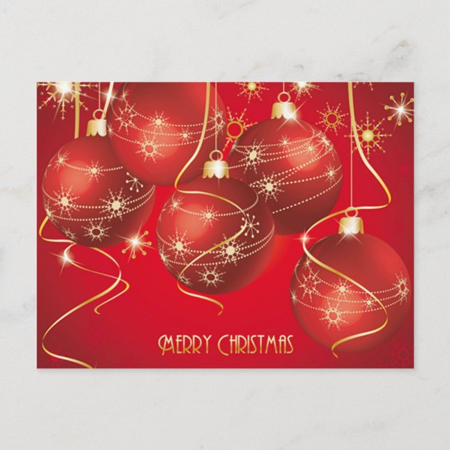 Cartão Postal De Festividades Vermelho Trendy, Enfeites de natal Ouros Flocos de (Frente)