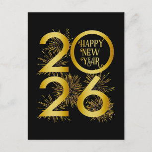 Cartão Postal De Festividades Vertical Ouro 2026 Design de Ano Novo com Fogos de