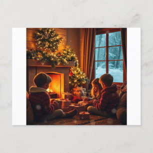 Cartão Postal De Festividades Véspera de Natal da Lareira