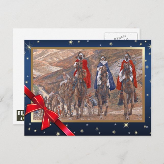 Cartão Postal De Festividades Viagem dos Magi. Belas artes natalinas (Frente/Verso)