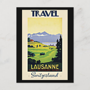 Cartão Postal De Festividades Viagem Lausanne, poster vintage Suiça,