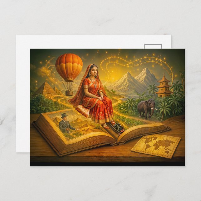 Cartão Postal De Festividades Viagem mundial do clássico viagem (Frente/Verso)