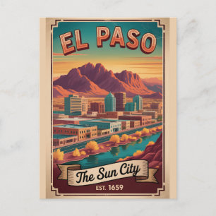 Cartão Postal De Festividades Viagem Retro El Paso Texas Antigo