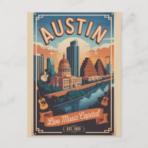 Cartão Postal De Festividades Viagem Retro Vintage Austin Texas