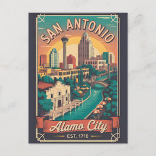 Cartão Postal De Festividades Viagem Retro Vintage San Antonio Texas