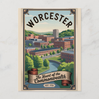 Cartão Postal De Festividades Viagem Retro Vintage Worcester Massachusetts