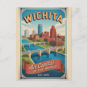 Cartão Postal De Festividades Viagem Retro Wichita Kansas Vintage