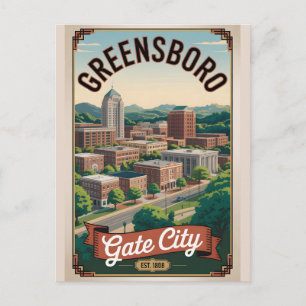 Cartão Postal De Festividades Viagens Retro Greensboro Carolina do Norte