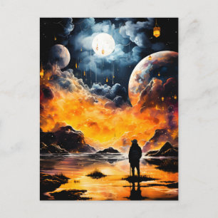 Cartão Postal De Festividades Viajante Astronauta Jornada Horizonte Cósmico