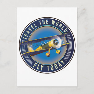 Cartão Postal De Festividades Viaje pelo mundo voe hoje adesivo de viagem