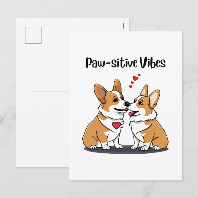 Cartão Postal De Festividades Vibes Corgis no Amor (Frente/Verso)