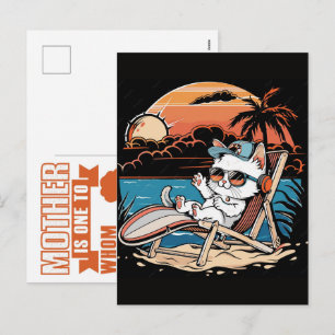 Cartão Postal De Festividades Vibes de gato pacífico com azul e verde de gato re