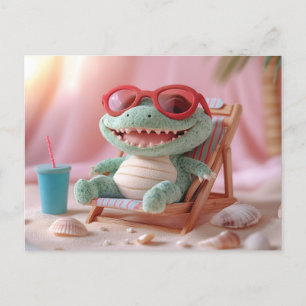 Cartão Postal De Festividades Víblias de Verão: Crocodilo Chillin' Plush em Féri