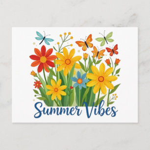 Cartão Postal De Festividades Vibrações de Verão Floral com Borboletas