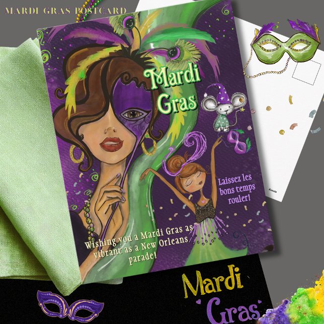 Cartão Postal De Festividades Vibrant Mardi Gras Masquerade Postcard (Vibrant Mardi Gras Masquerade Postcard)