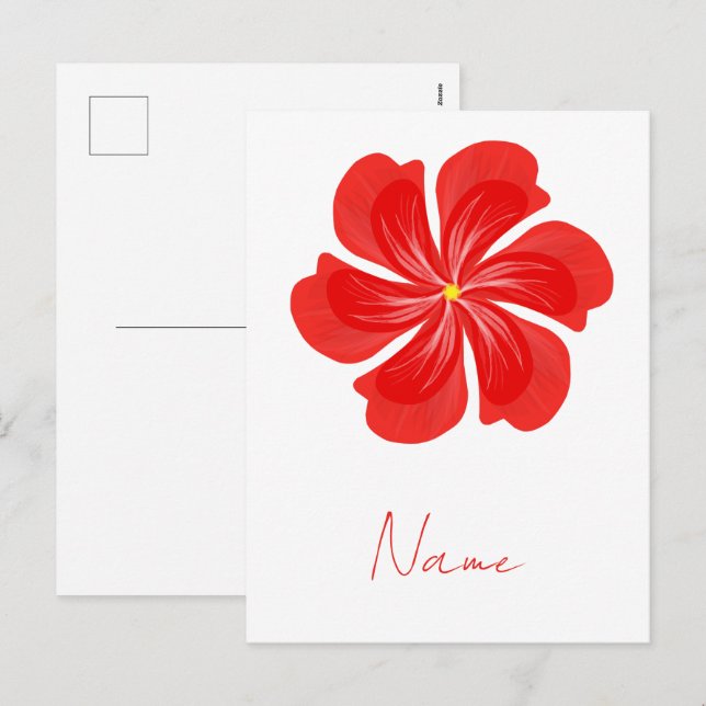 Cartão Postal De Festividades Vibrant Red Petal Bloom - Minimalist Floral Art (Frente/Verso)