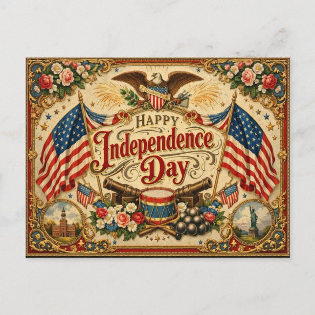 Cartão Postal De Festividades Victorian Americana Independence Day (Frente)