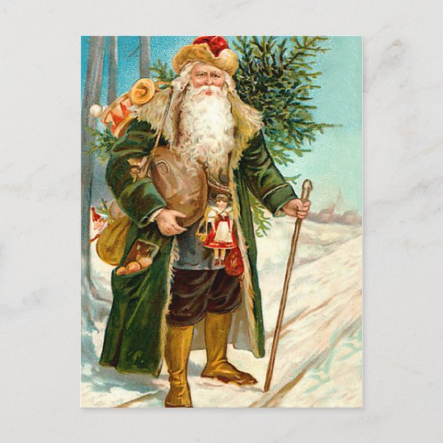Cartão Postal De Festividades Victorian Green Velvet Natal Papai Noel (Frente)