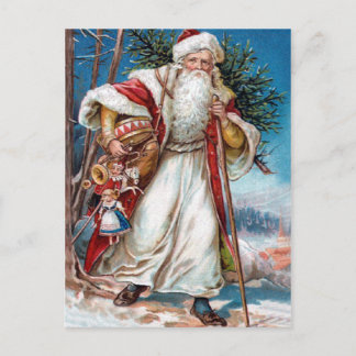 Cartão Postal De Festividades Victorian Santa Claus in Red Velvet and White Fur