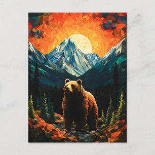 Cartão Postal De Festividades Vidro Selvagem Montanha Urso Sunset