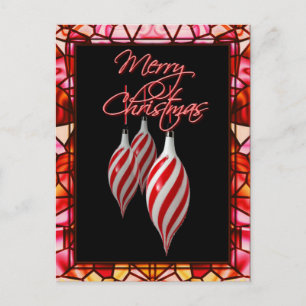 CARTÃO POSTAL DE FESTIVIDADES VIDRO VERMELHO E BRANCO PINTADO POR SHARON SHARPE