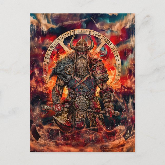 Cartão Postal De Festividades Viking Warrior em Asgard com Deuses (Frente)