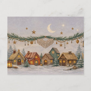 Cartão Postal De Festividades Vila de Natal Boho em Aquarela Neutra e Quente