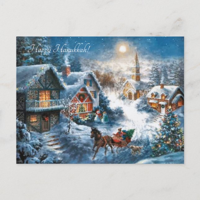 Cartão Postal De Festividades Vila Vitoriana feliz Hanukkah (Frente)
