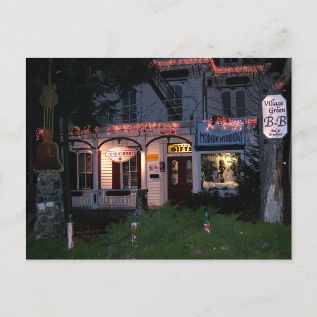 Cartão Postal De Festividades Village Green Christmas Woodstock,NY (Frente)