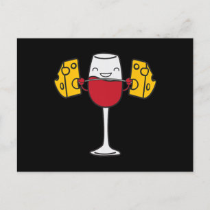 Cartão Postal De Festividades Vinho Tinto Levantando Queijo Engraçado Agarrar Ba