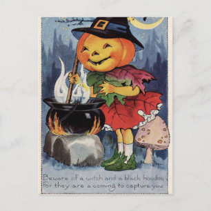 Cartão Postal De Festividades Vintage abóbora Bruxa Cartaz de Feriado