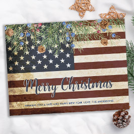 Cartão Postal De Festividades Vintage American Flag Patriótico Feliz Natal