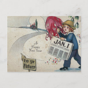 Cartão Postal De Festividades Vintage Anos novos Para O Futuro Jan. 1