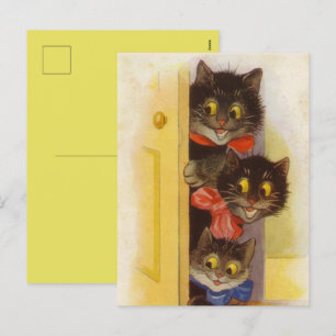 Cartão Postal De Festividades Vintage Apenas Checando Seus Gatos