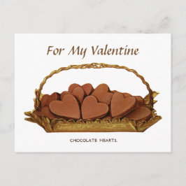 Cartão Postal De Festividades Vintage Basket of Chocolate Hearts My Namorados