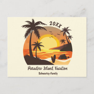 Cartão Postal De Festividades Vintage Beach Sunset Vacset surf laranja castanho