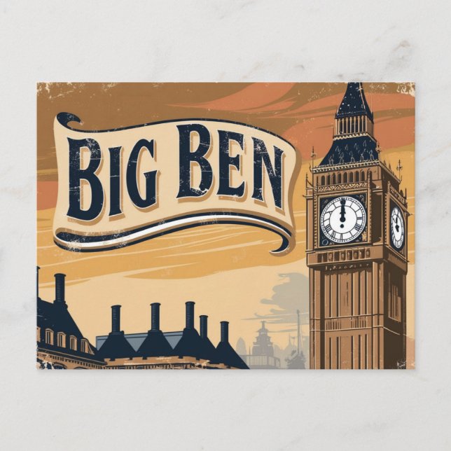 Cartão Postal De Festividades Vintage Big Ben Viagem (Frente)