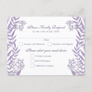 Cartão Postal De Festividades Vintage Botânica de Casamento Roxo lavanda
