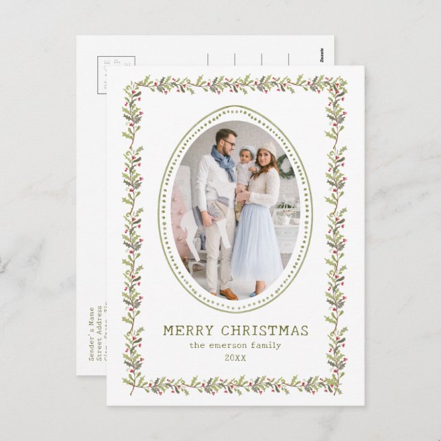 Cartão Postal De Festividades Vintage Botanical Christmas Postcard (Frente/Verso)