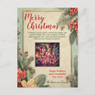 Cartão Postal De Festividades Vintage Botanical Seasons Saudações Família Foto C