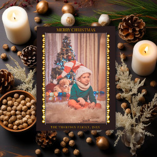 Cartão Postal De Festividades Vintage Bulbs Natal Foto opaca Efeito do Véu