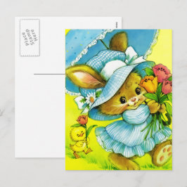 Cartão Postal De Festividades Vintage Bunny e Páscoa Pintinho