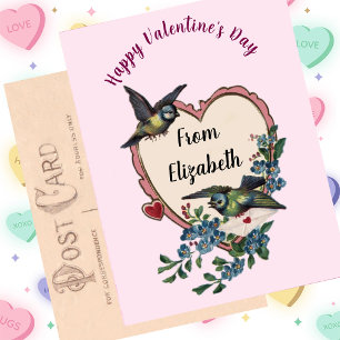 Cartão Postal De Festividades Vintage Card Bird Flowers Heart