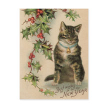 Vintage Cat Novo Ano Cartão de Posto de Natal