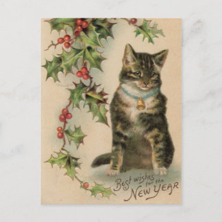 Cartão Postal De Festividades Vintage Cat Novo Ano Cartão de Posto de Natal