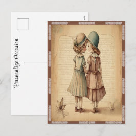 Cartão Postal De Festividades Vintage Celebrando a Amizade Nesta Temporada Fofo